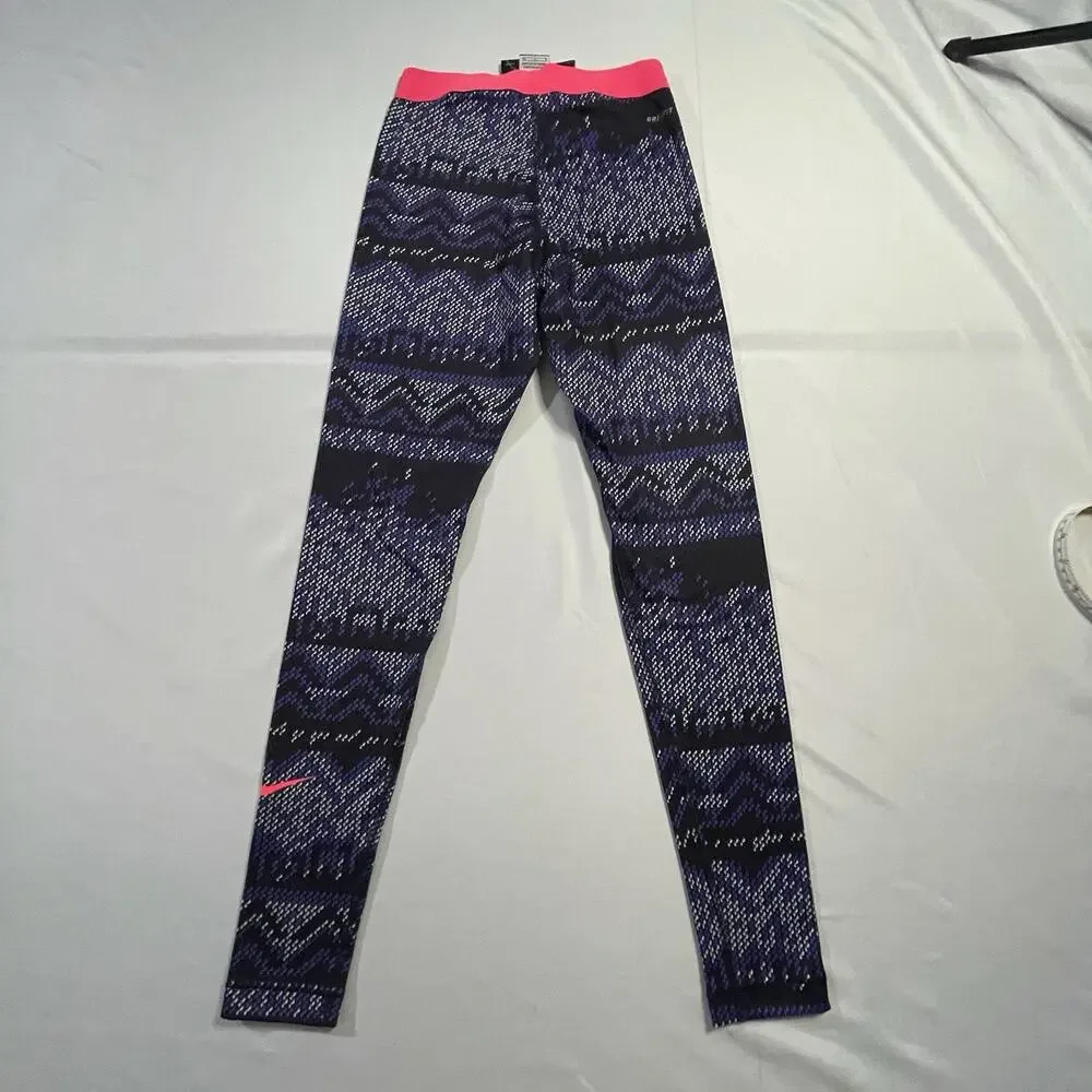 Nike‎ Pro Hyperwarm Women’s S Leggings Purple Geometric Nordic Print Pink Waist